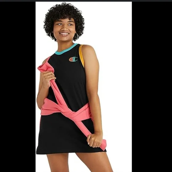 Champion Logo Black Sleeveless Tank Dress with Color Trim Size S - Picture 14 of 14